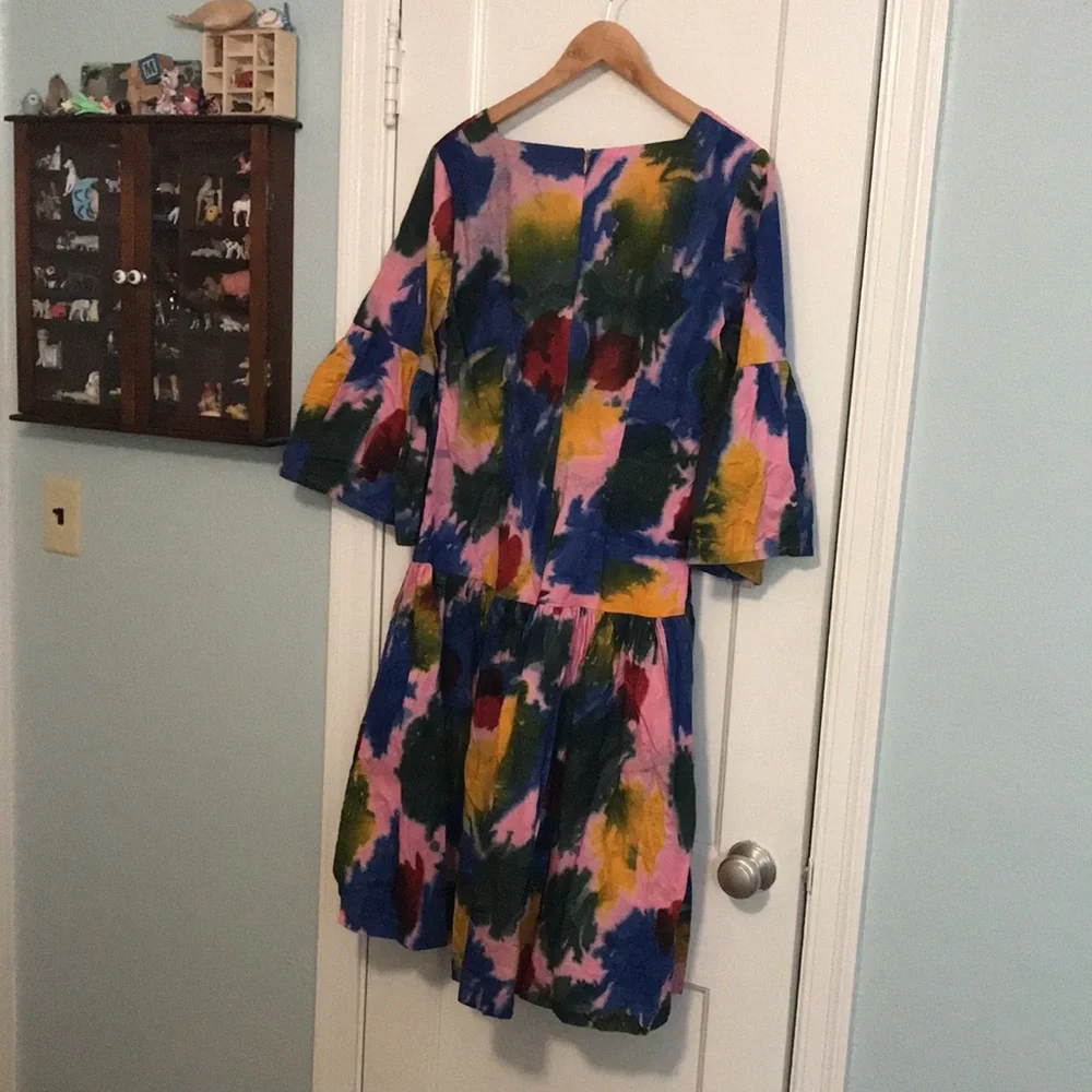 Abstract Floral Midi Dress in Pink, Blue & Green - Picture 8 of 12